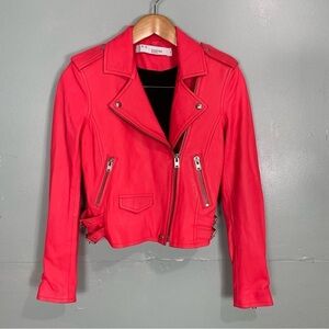 Iro Ashville Leather Biker Jacket Buckle Hot Pink Moto‎ Sz 36
